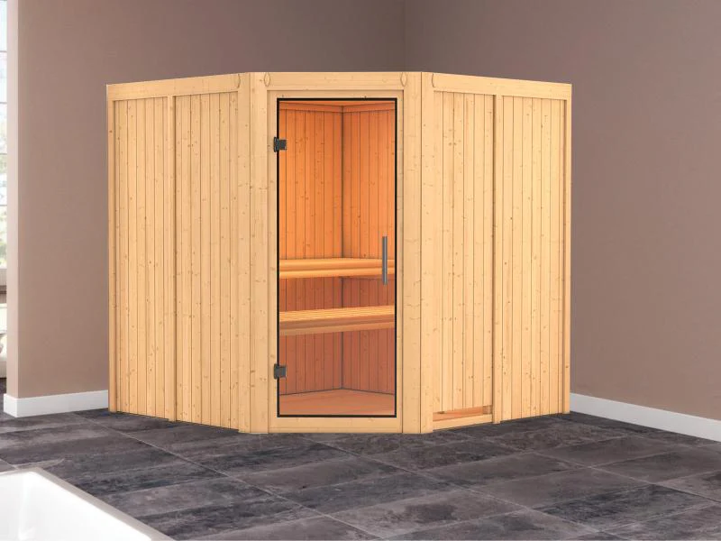 Karibu Sauna Jarin ohne Ofen, ohne Dachkranz, mit Ganzglas Klarglastür - Image 2