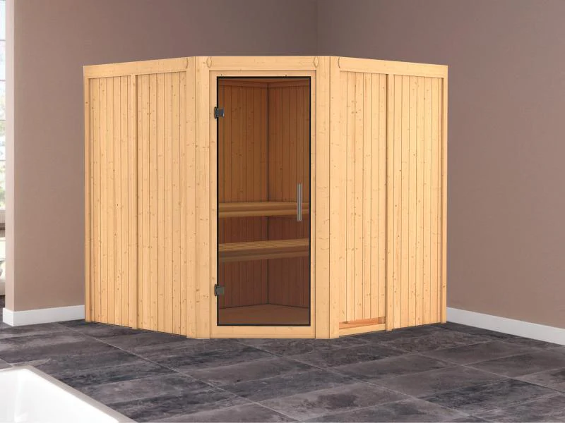 Karibu Sauna Jarin ohne Ofen, ohne Dachkranz, mit moderner Saunatür - Image 2