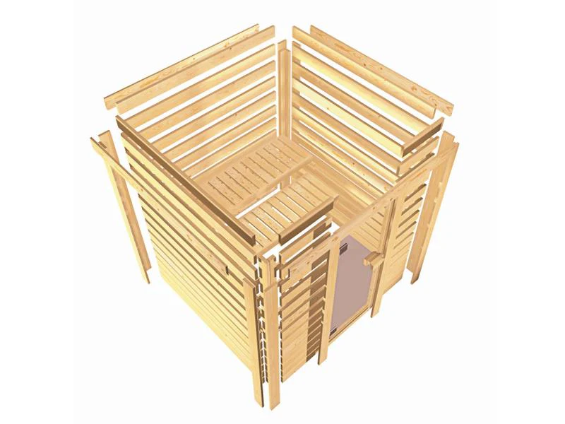 Karibu Sauna Jella inkl. 9 kW Bioofen ext. Steuerung mit klassischer Saunatür -ohne Dachkranz- - Image 9