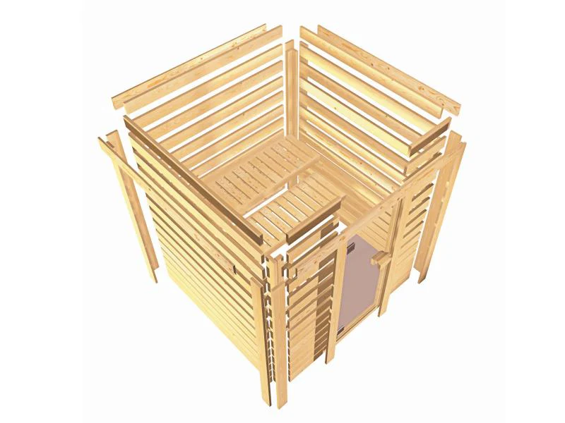 Karibu Sauna Jella inkl. 9 kW Ofen ext. Steuerung mit klassischer Saunatür -mit Dachkranz- - Image 9
