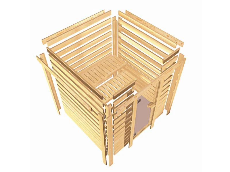 Karibu Sauna Jella inkl. 9 kW Ofen ext. Steuerung, mit klassischer Saunatür -ohne Dachkranz- - Image 10
