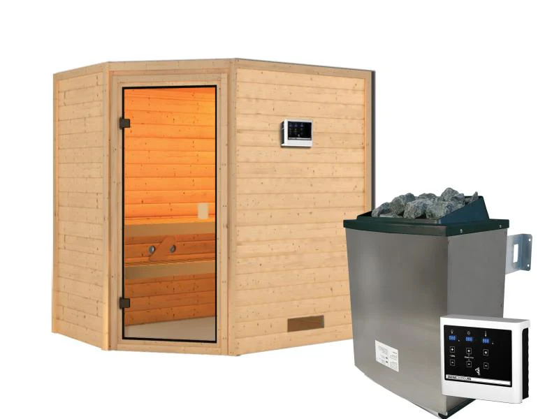 Karibu Sauna Jella inkl. 9 kW Ofen ext. Steuerung, mit klassischer Saunatür -ohne Dachkranz- - Image 3
