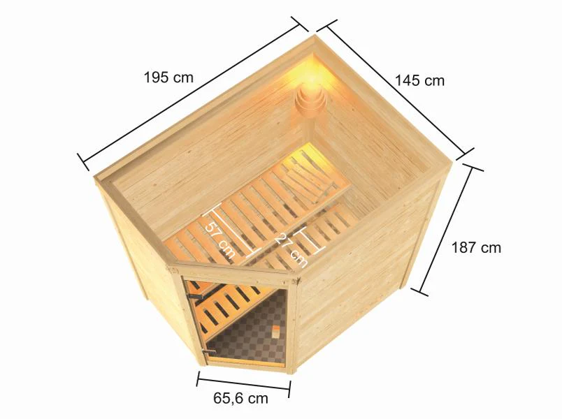Karibu Sauna Jella inkl. 9 kW Ofen ext. Steuerung, mit klassischer Saunatür -ohne Dachkranz- - Image 4