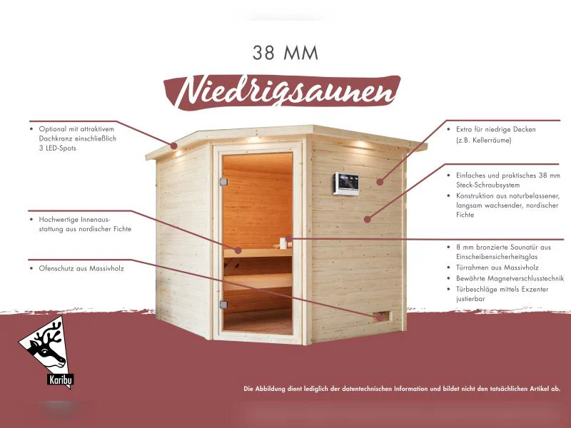 Karibu Sauna Jella inkl. 9 kW Ofen integr. Steuerung mit klassischer Saunatür -mit Dachkranz- - Image 10