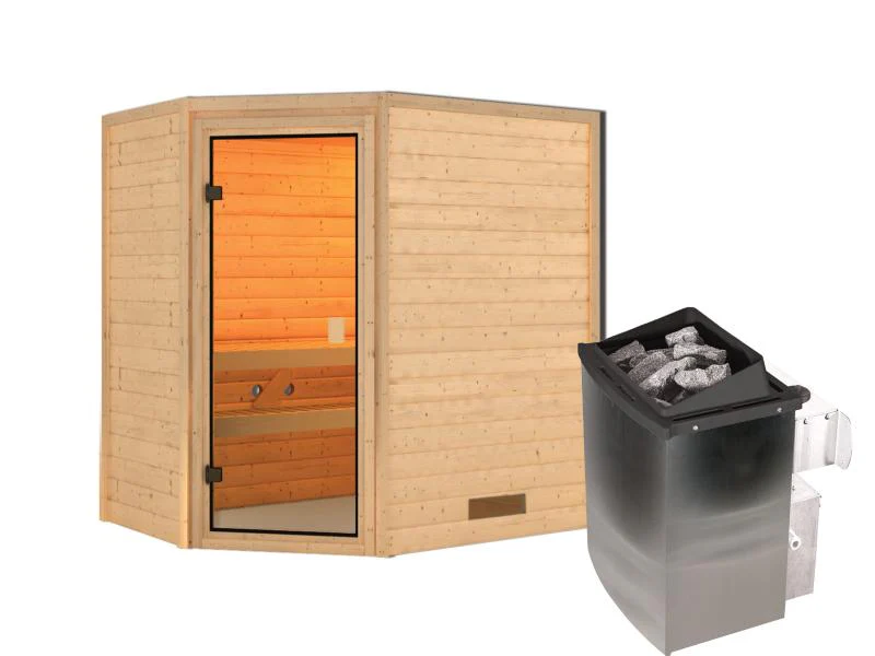 Karibu Sauna Jella inkl. 9 kW Ofen integr. Steuerung mit klassischer Saunatür -ohne Dachkranz- - Image 2