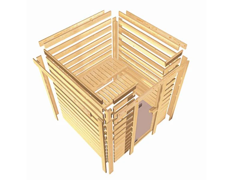 Karibu Sauna Jella inkl. 9 kW Ofen integr. Steuerung mit klassischer Saunatür -ohne Dachkranz- - Image 7