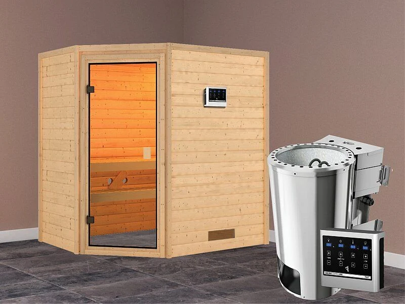 Karibu Sauna Jella mit 3,6 kW Bioofen ext. Strg 38 mm - Image 2
