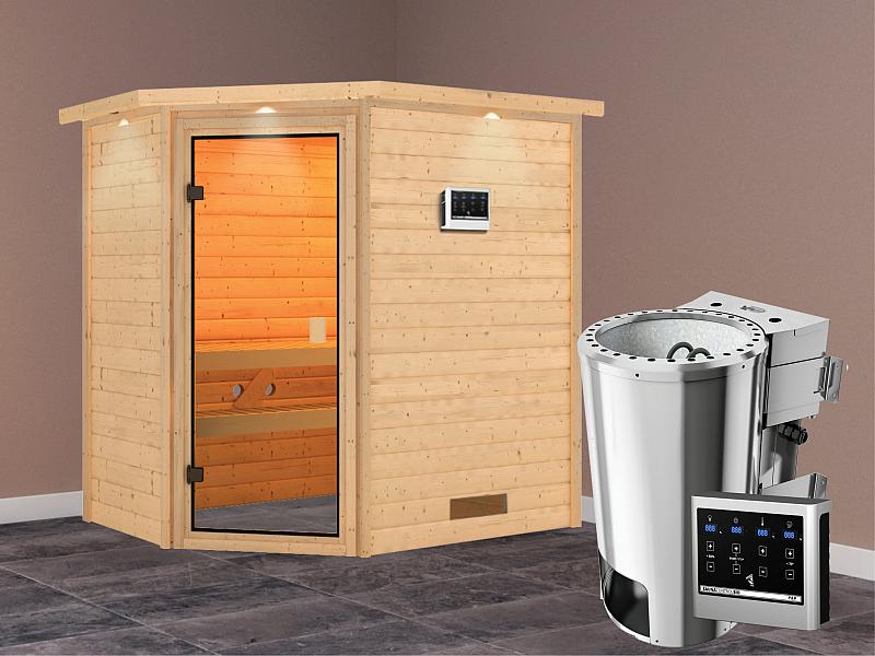 Karibu Sauna Jella mit 3,6 kW Bioofen ext. Strg und Dachkranz 38 mm - Image 2