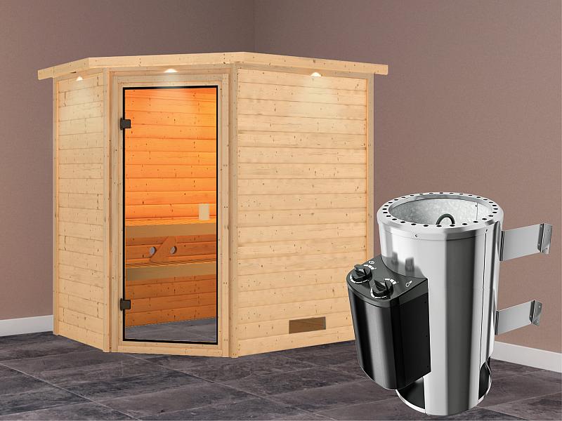 Karibu Sauna Jella mit 3,6 kW Ofen integr. Strg und Dachkranz 38 mm - Image 2