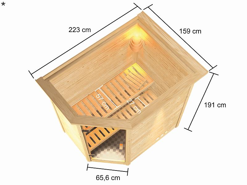 Karibu Sauna Jella mit 3,6 kW Ofen integr. Strg und Dachkranz 38 mm - Image 3
