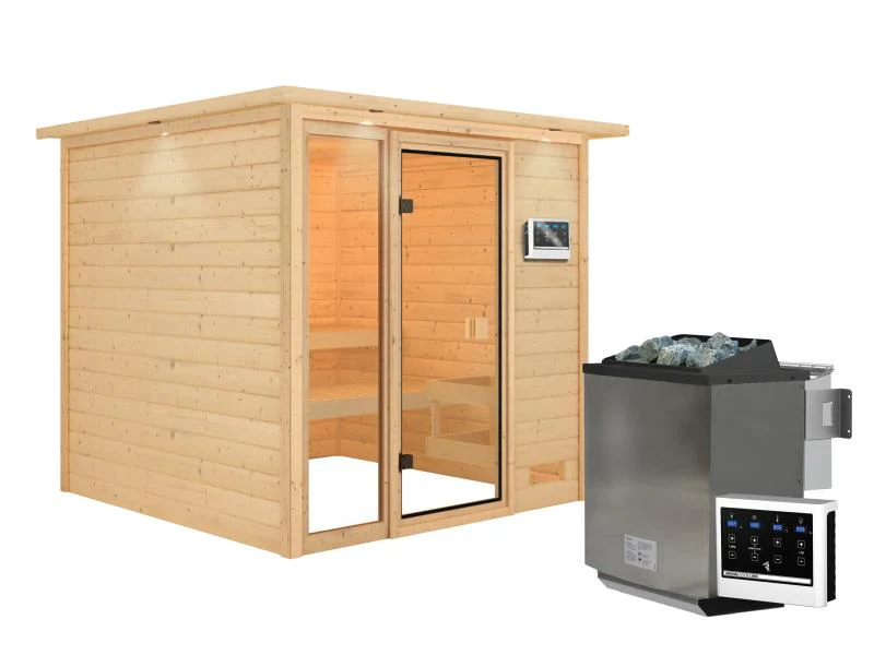 Karibu Sauna Jutta mit 9 kW Bioofen ext. Strg und Dachkranz 38 mm - Image 2
