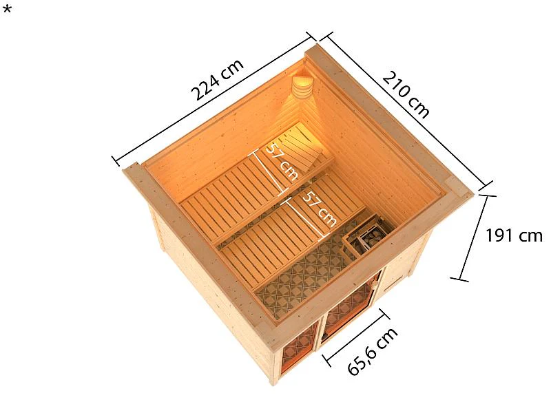 Karibu Sauna Jutta mit 9 kW Ofen ext. Strg und Dachkranz 38 mm - Image 2