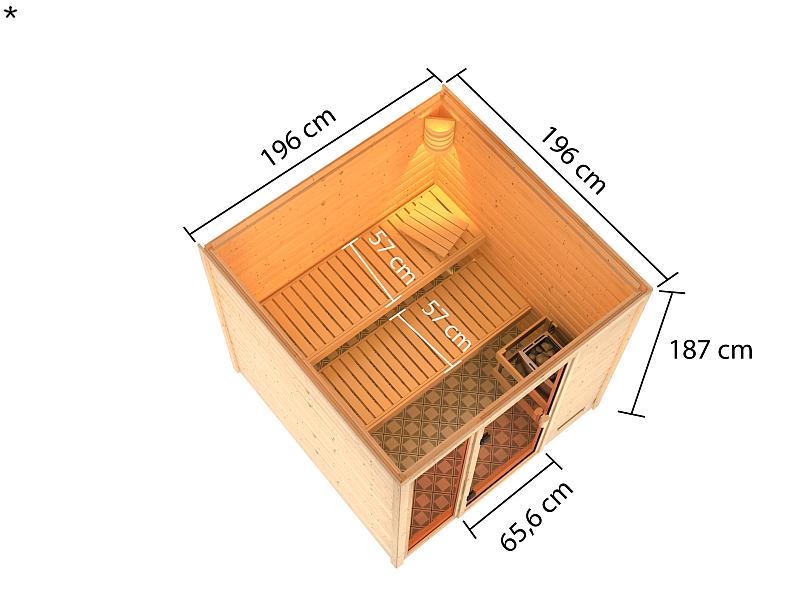 Karibu Sauna Jutta mit 9 kW Ofen integr. Strg 38 mm - Image 3