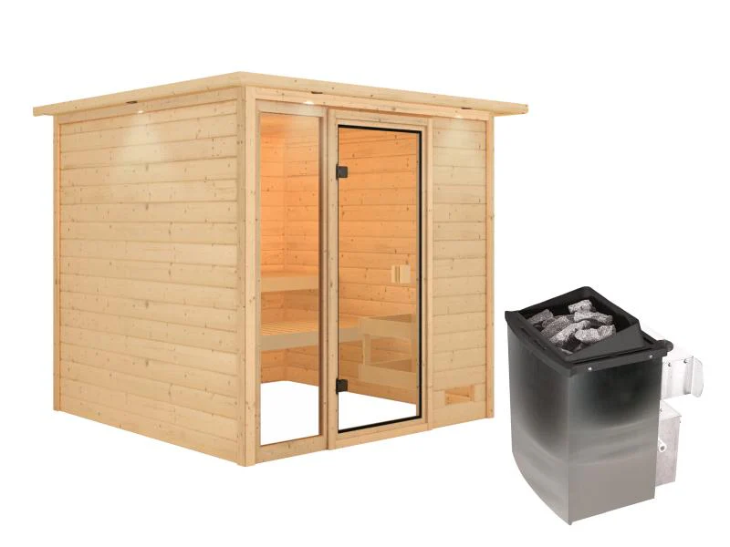 Karibu Sauna Jutta mit 9 kW Ofen integr. Strg und Dachkranz 38 mm - Image 2