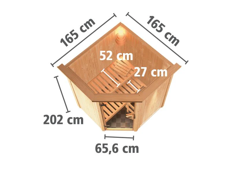 Karibu Sauna Larin inkl. 9 kW Bioofen externe Steuerung mit bronzierter Ganzglastür - mit Dachkranz - Image 3