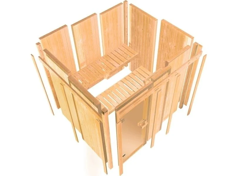Karibu Sauna Larin inkl. 9 kW Bioofen externe Steuerung, mit moderner Saunatür - ohne Dachkranz - - Image 10