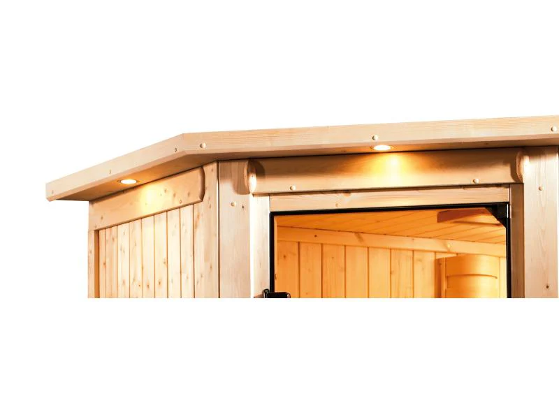 Karibu Sauna Larin inkl. 9 kW Bioofen mit externer Steuerung, mit Dachkranz, mit energiesparender Sa - Image 7