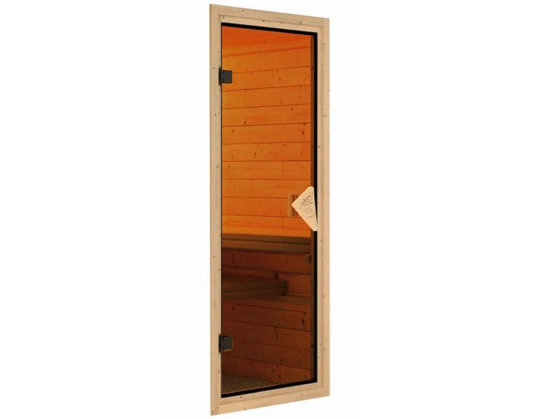 Karibu Sauna Larin inkl. 9 kW Ofen externe Steuerung, mit bronzierter Ganzglastür - mit Dachkranz - - Image 8