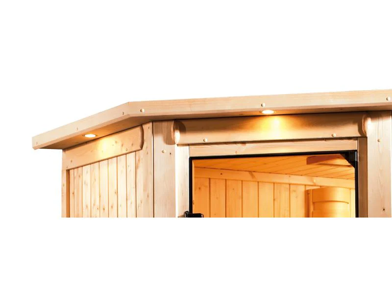 Karibu Sauna Larin inkl. 9 kW Ofen externe Steuerung, mit moderner Saunatür - mit Dachkranz - - Image 8