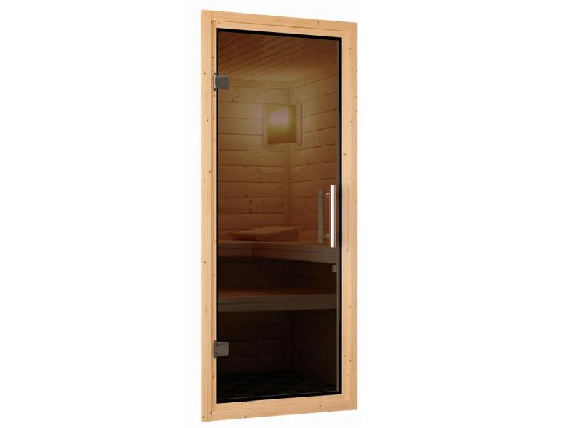 Karibu Sauna Larin inkl. 9 kW Ofen externer Steuerung, mit moderner Saunatür - ohne Dachkranz - - Image 7