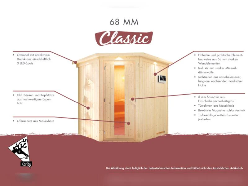 Karibu Sauna Larin inkl. 9 kW Ofen integrierte Steuerung, mit bronzierter Ganzglastür - ohne Dachkranz - Image 10