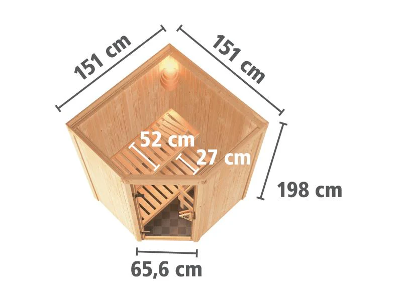 Karibu Sauna Larin inkl. 9 kW Ofen integrierte Steuerung, mit bronzierter Ganzglastür - ohne Dachkranz - Image 3