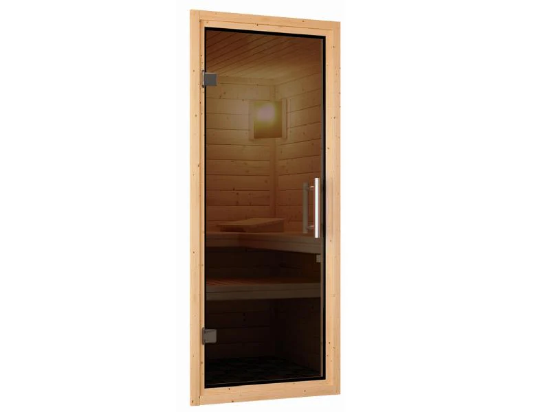Karibu Sauna Larin inkl. 9 kW Ofen integrierte Steuerung,mit moderner Saunatür - mit Dachkranz - - Image 6