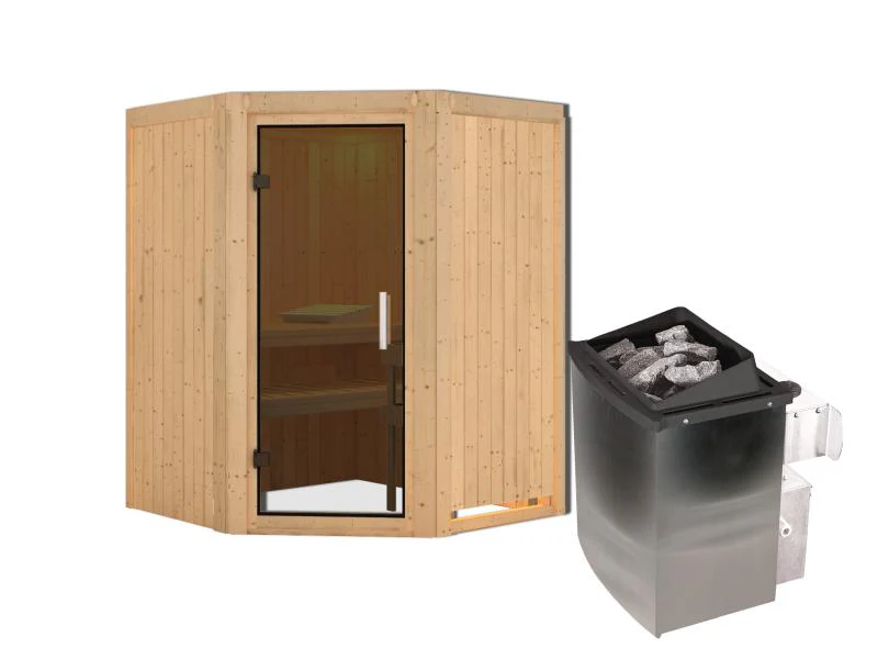 Karibu Sauna Larin inkl. 9 kW Ofen integrierte Steuerung mit moderner Saunatür - ohne Dachkranz - - Image 3