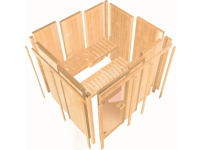 Karibu Sauna Larin inkl. 9 kW Ofen mit externer Steuerung, mit Dachkranz, mit energiesparender Sauna - Image 10