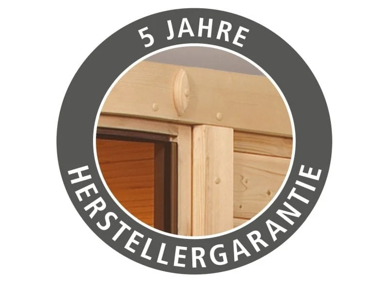 Karibu Sauna Larin inkl. 9 kW Ofen mit interner Steuerung, mit Dachkranz, mit energiesparender Sauna - Image 12