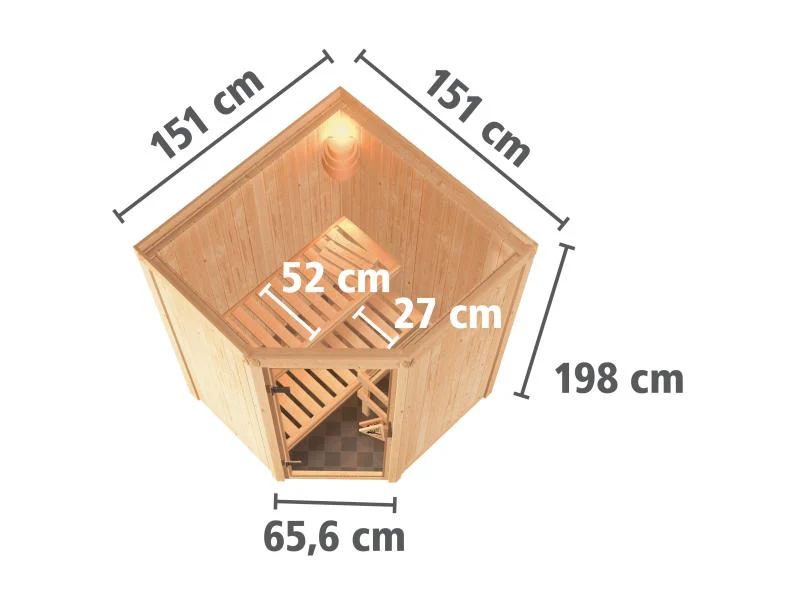 Karibu Sauna Larin inkl. 9kW Bioofen externe Steuerung, mit Klarglas-Ganzglastür -ohne Dachkranz- - Image 3