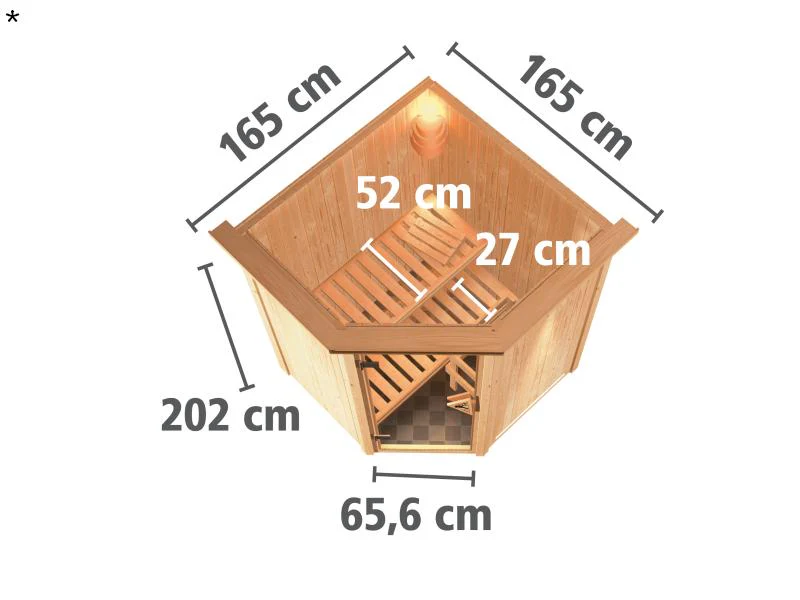 Karibu Sauna Larin ohne Ofen, mit Dachkranz, mit moderner Saunatür - Image 3