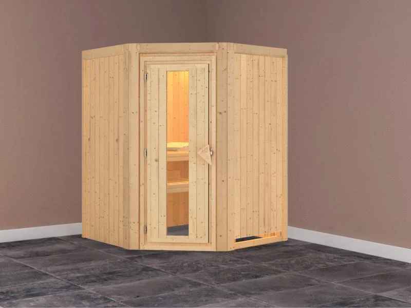Karibu Sauna Larin ohne Ofen, ohne Dachkranz, mit energiesparender Saunatür - Image 2
