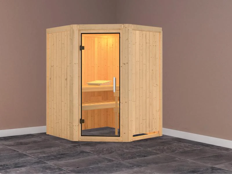 Karibu Sauna Larin ohne Ofen, ohne Dachkranz, mit Klarglas-Ganzglastür - Image 2