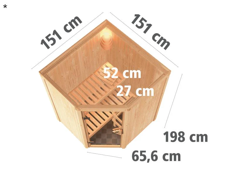 Karibu Sauna Larin ohne Ofen, ohne Dachkranz, mit Klarglas-Ganzglastür - Image 3