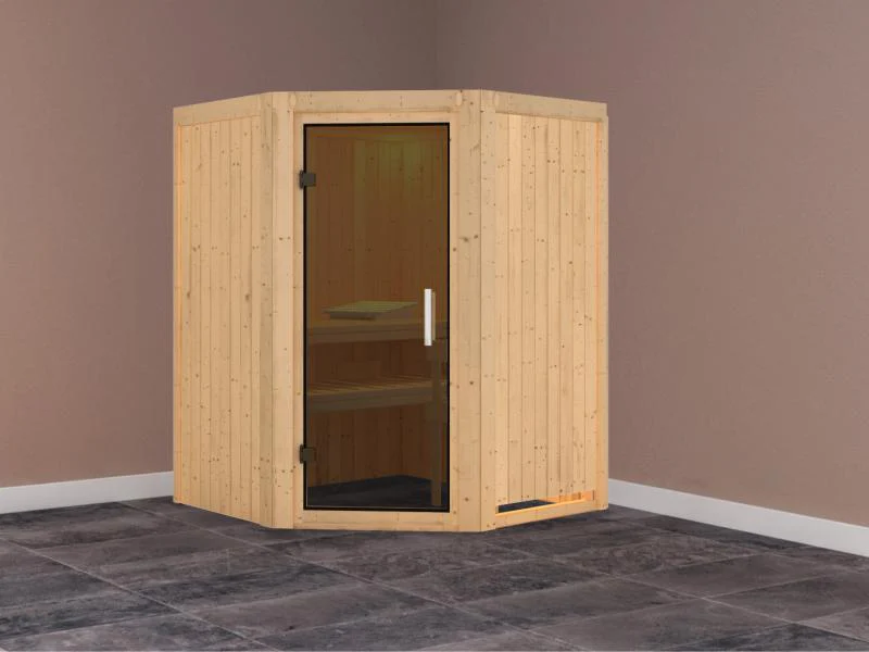 Karibu Sauna Larin ohne Ofen, ohne Dachkranz, mit moderner Saunatür - Image 2