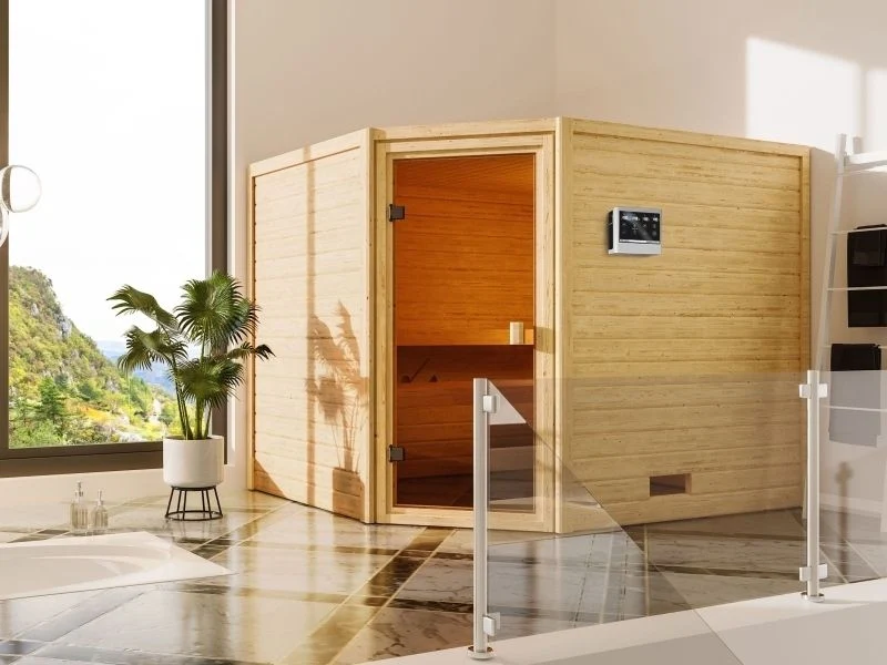 Karibu Sauna Lotta mit 9 kW Bioofen ext. Strg 38 mm - Image 3