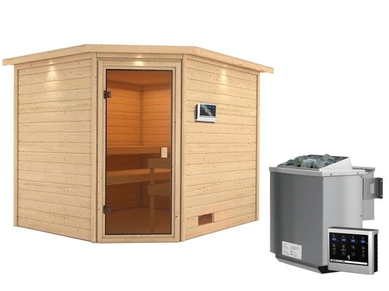 Karibu Sauna Lotta mit 9 kW Bioofen ext. Strg und Dachkranz 38 mm - Image 3