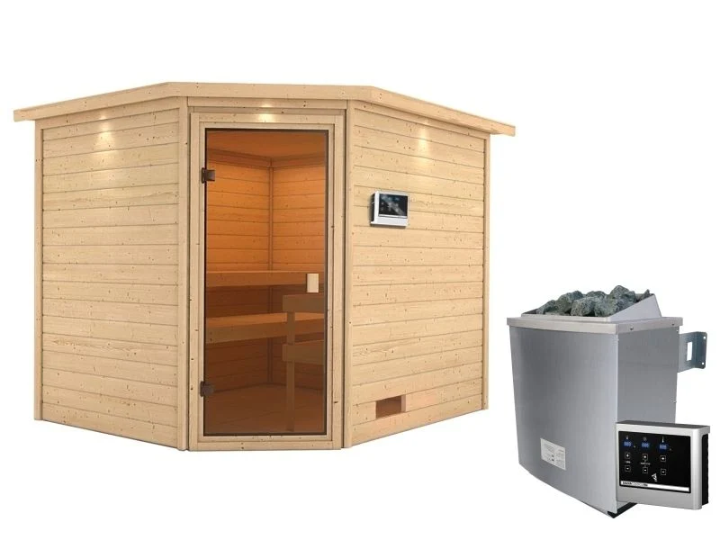 Karibu Sauna Lotta mit 9 kW Ofen ext. Strg und Dachkranz 38 mm - Image 3