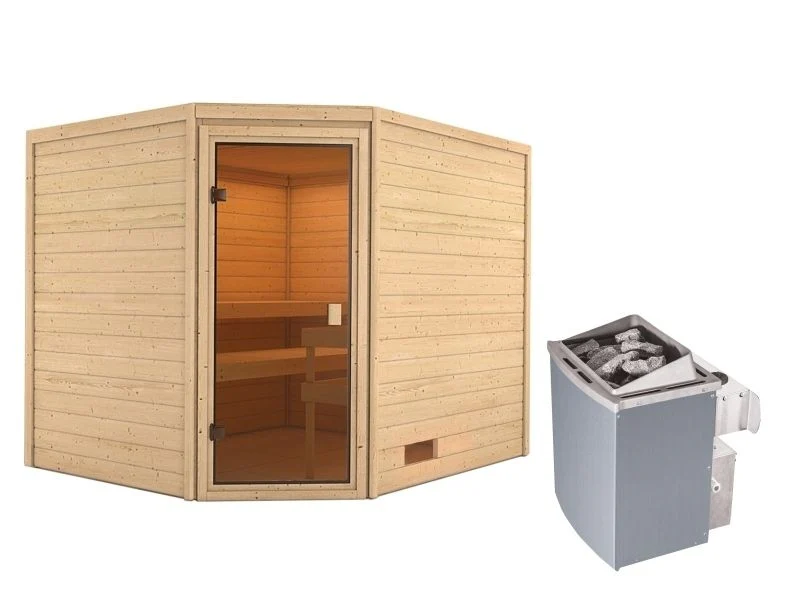 Karibu Sauna Lotta mit 9 kW Ofen integr. Strg 38 mm - Image 3