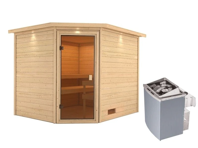 Karibu Sauna Lotta mit 9 kW Ofen integr. Strg und Dachkranz 38 mm - Image 3