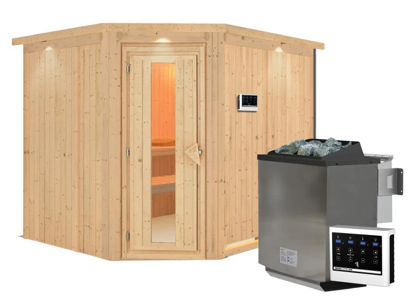 Karibu Sauna Malin inkl. 9-kW-Bioofen mit externer Steuerung, mit Dachkranz, mit energiesparender Sa - Image 2