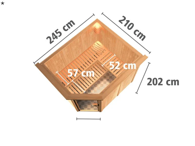 Karibu Sauna Malin inkl. 9-kW-Bioofen mit externer Steuerung, mit Dachkranz, mit moderner Saunatür - Image 3