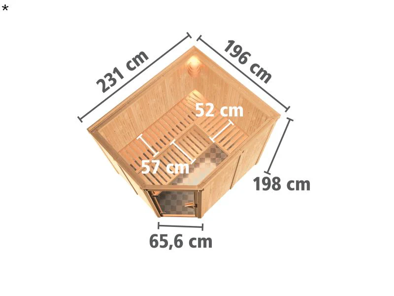 Karibu Sauna Malin inkl. 9-kW-Bioofen mit externer Steuerung, ohne Dachkranz, mit moderner Saunatür - Image 3