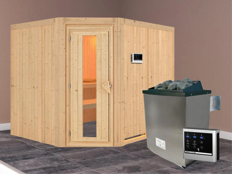 Karibu Sauna Malin inkl. 9-kW-Ofen mit externer Steuerung, ohne Dachkranz, mit energiesparender Saun - Image 2