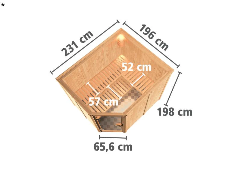 Karibu Sauna Malin inkl. 9-kW-Ofen mit externer Steuerung, ohne Dachkranz, mit energiesparender Saun - Image 3