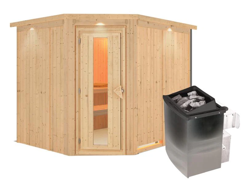 Karibu Sauna Malin inkl. 9-kW-Ofen mit interner Steuerung, mit Dachkranz, mit energiesparender Sauna - Image 2