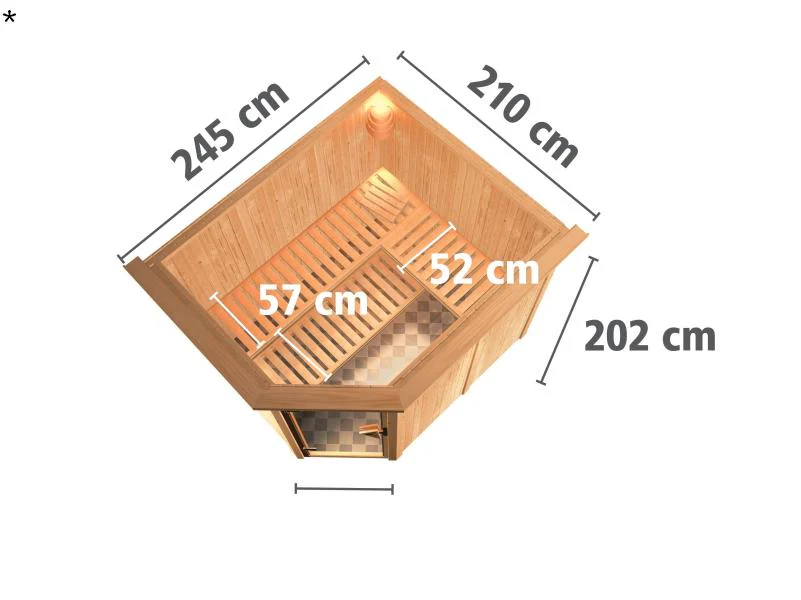 Karibu Sauna Malin inkl. 9-kW-Ofen mit interner Steuerung, mit Dachkranz, mit moderner Saunatür - Image 3