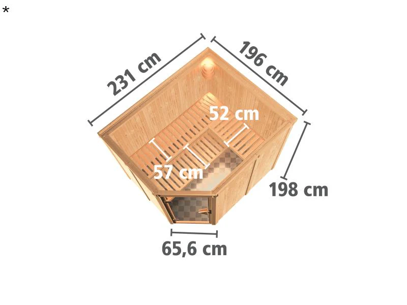 Karibu Sauna Malin inkl. 9-kW-Ofen mit interner Steuerung, ohne Dachkranz, mit energiesparender Saun - Image 3