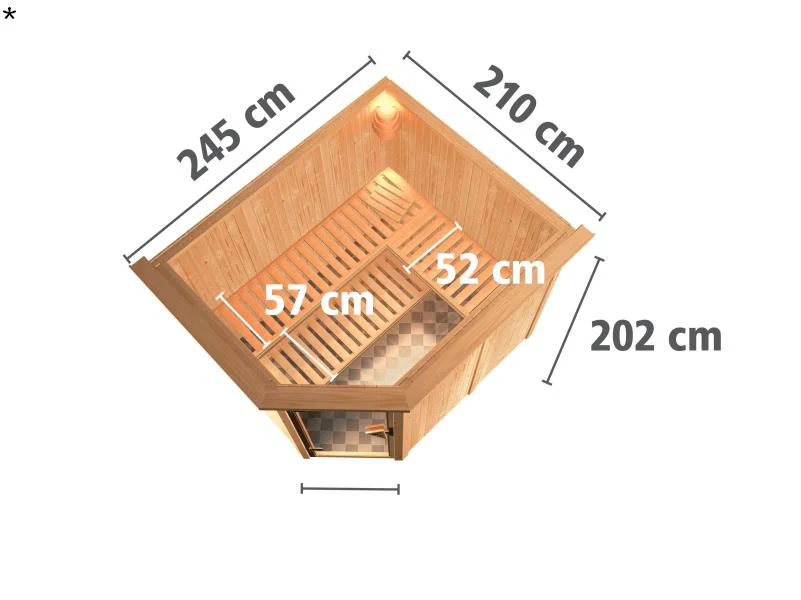 Karibu Sauna Malin ohne Ofen, mit Dachkranz, mit moderner Saunatür - Image 3